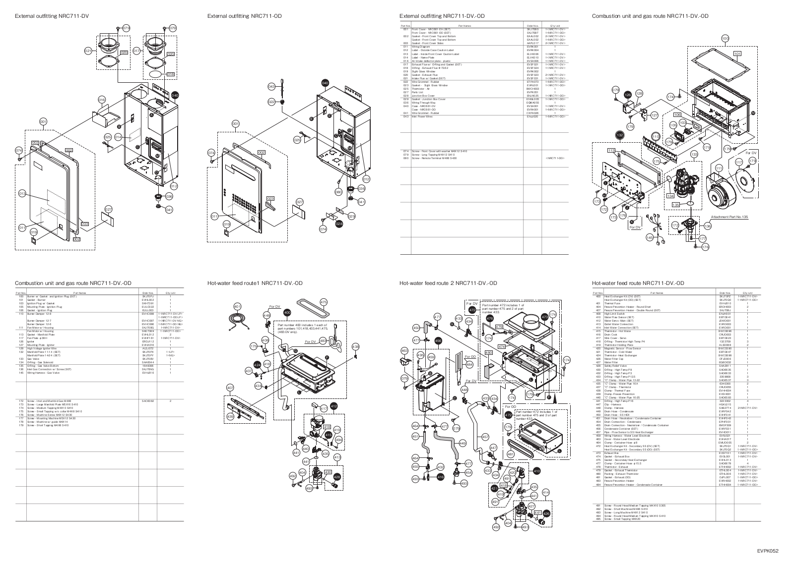 Noritz NRC711-OD Parts List