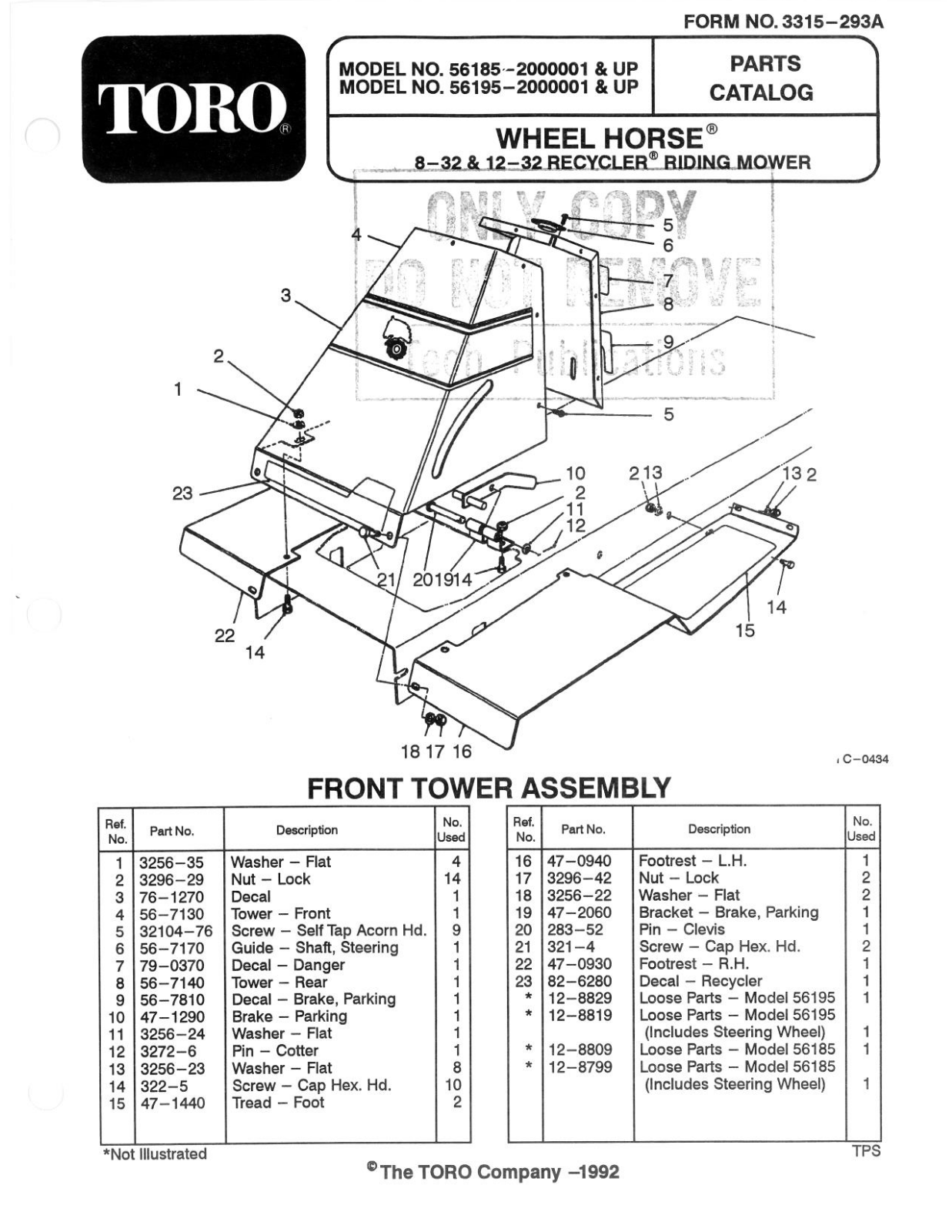 Toro 56185, 56195 Parts Catalogue