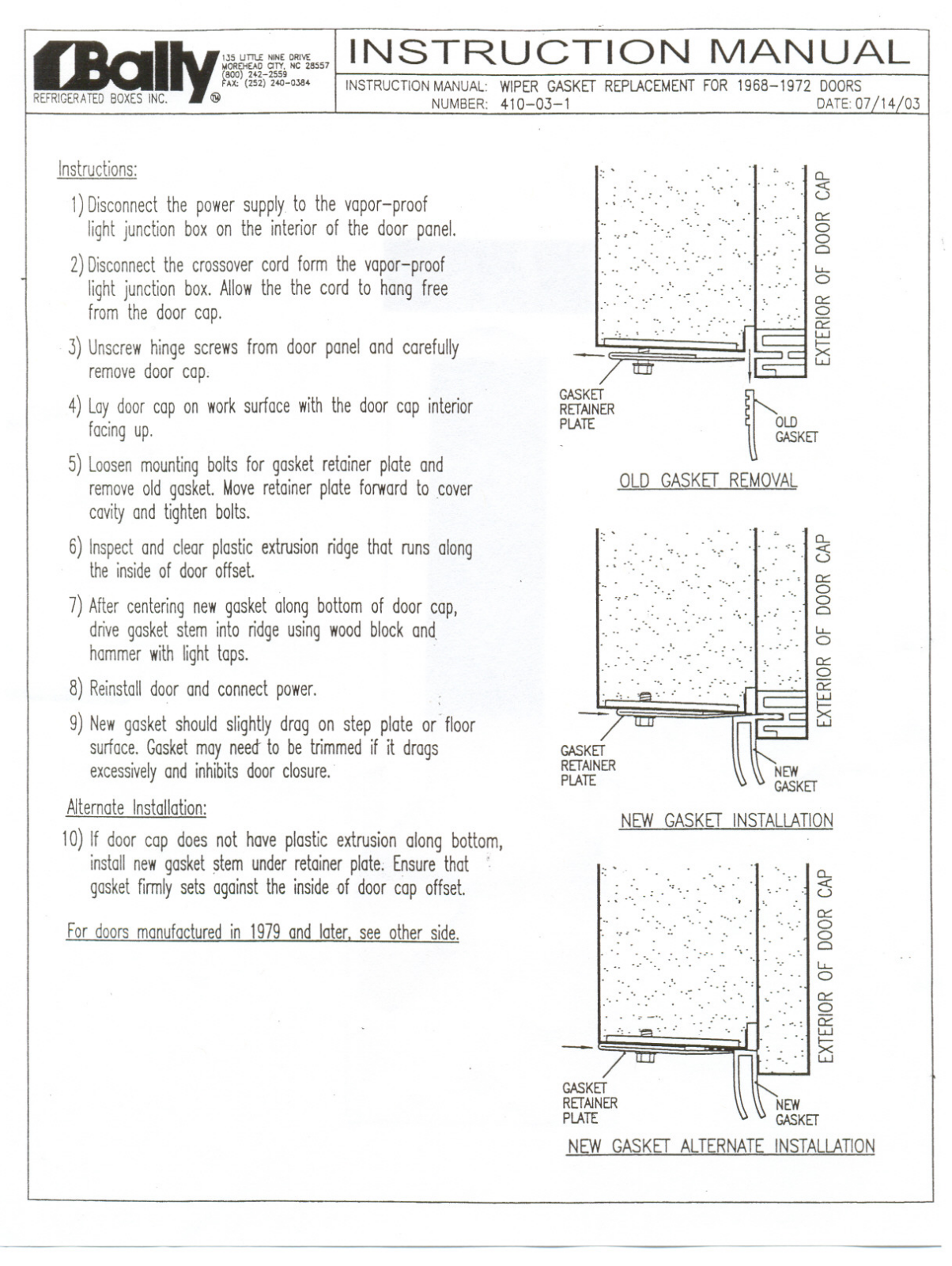 Bally Refrigerated Boxes 410-03-2 Installation  Manual - ManualMachine.com