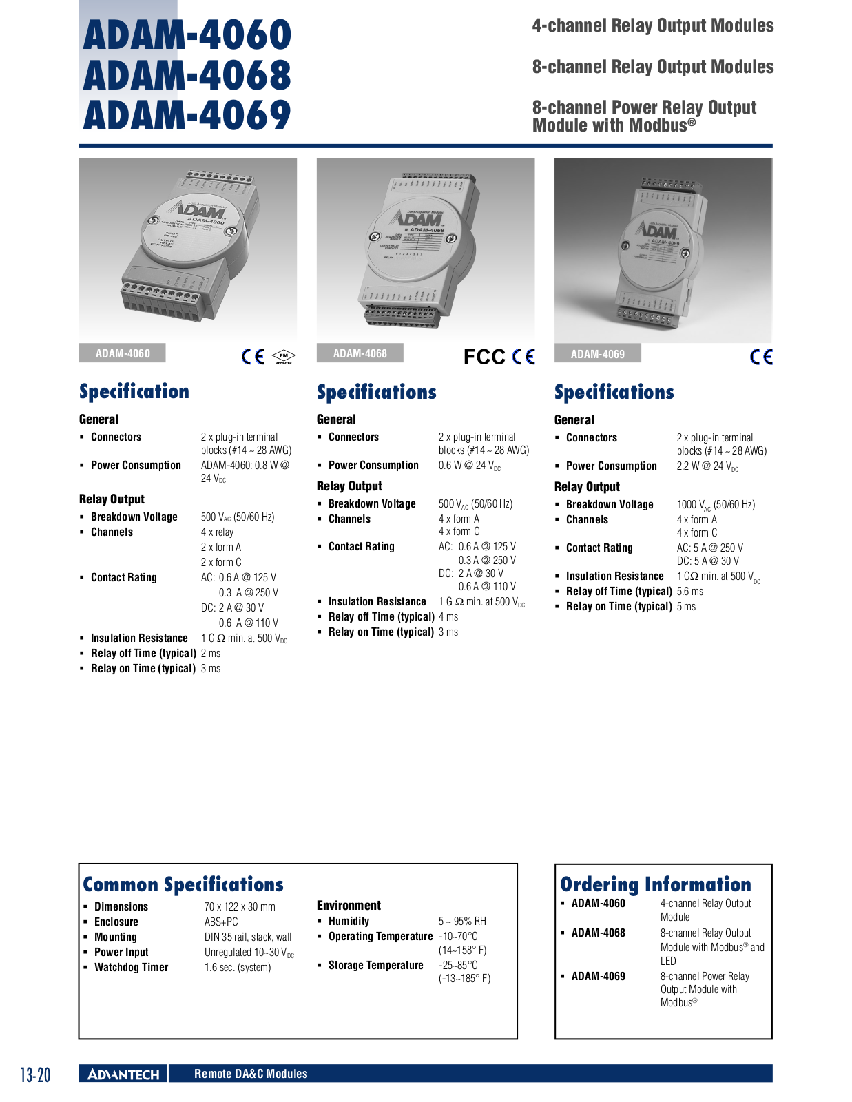 Advantech ADAM-4060, ADAM-4068, ADAM-4069 Data Sheet