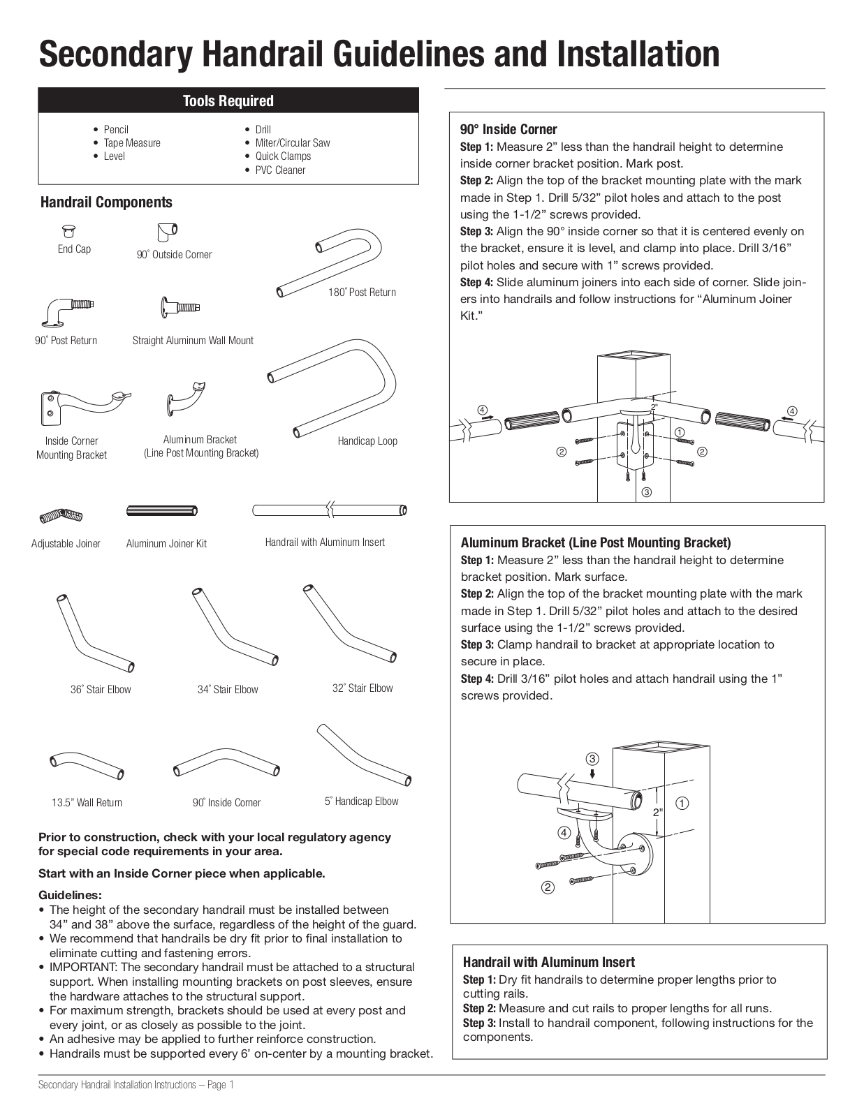 Deckorators Secondary Handrail User Manual