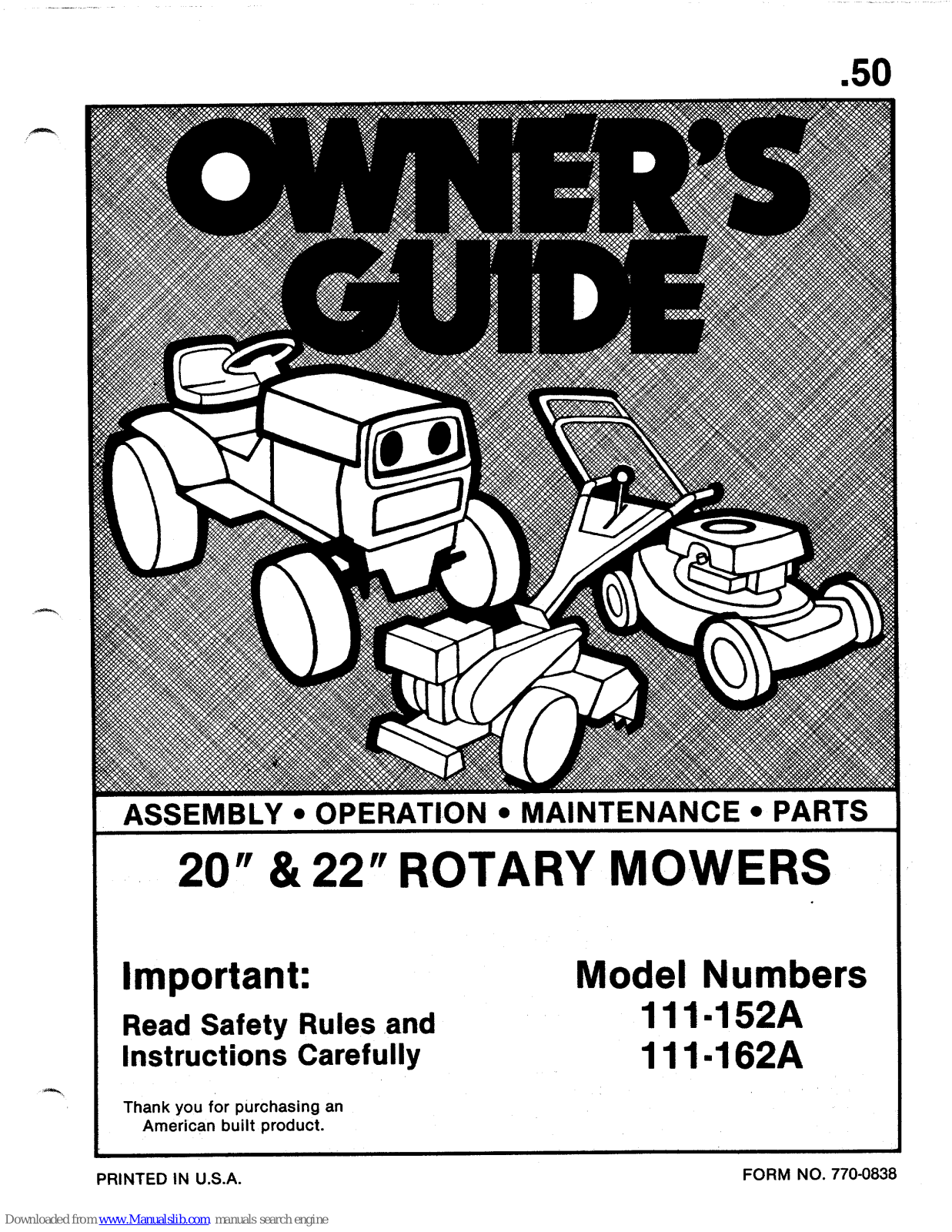 MTD 111-152A, 111-162A Owner's Manual