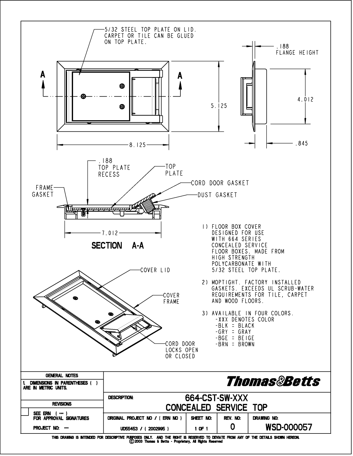 Thomas & Betts 664-CST-SW-XXX Reference Drawing