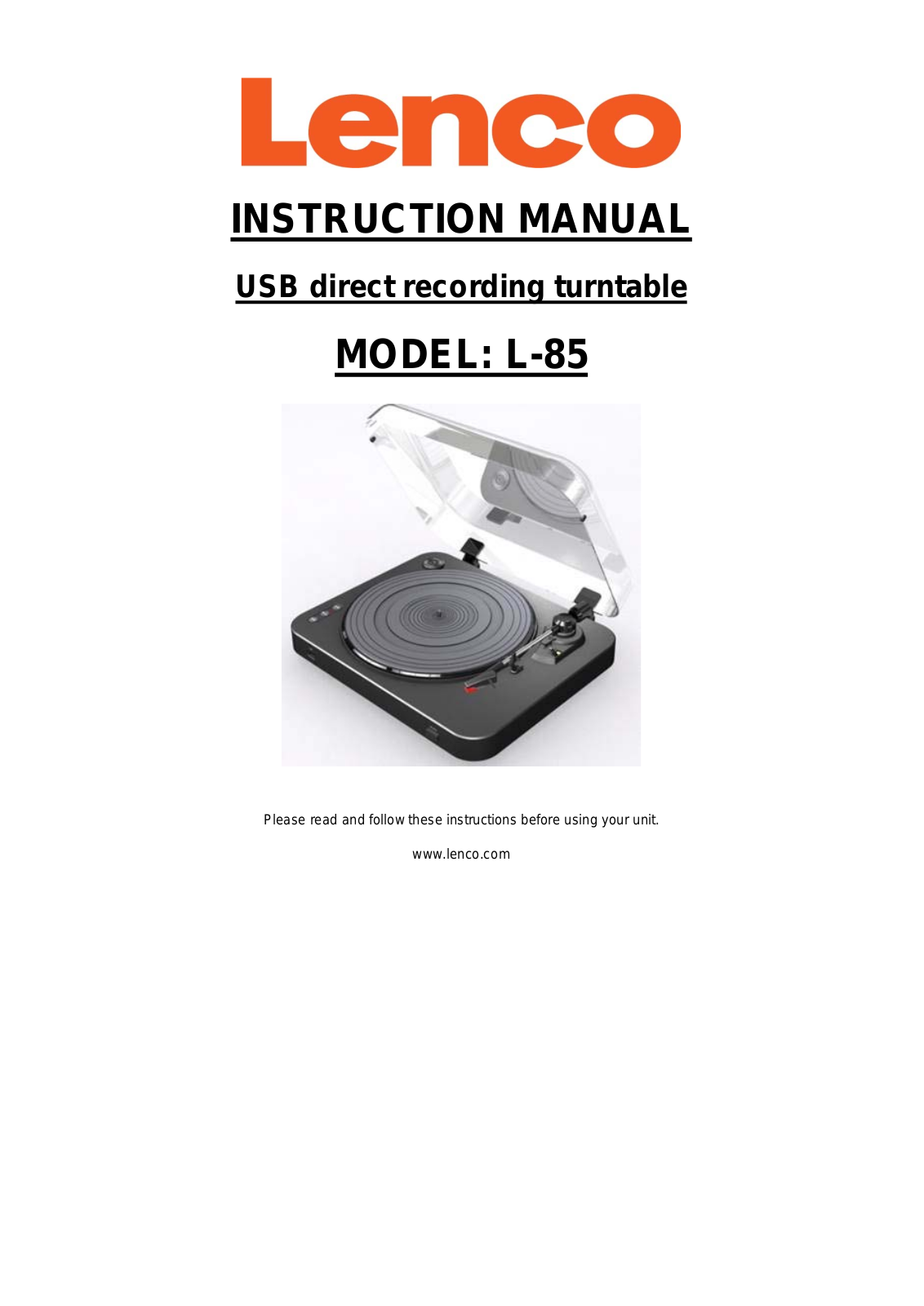 Lenco L-85 User Manual