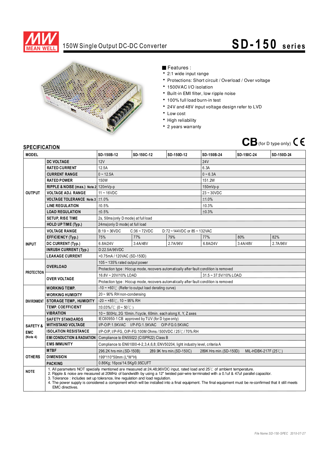 B&B Electronics SD-150 Datasheet