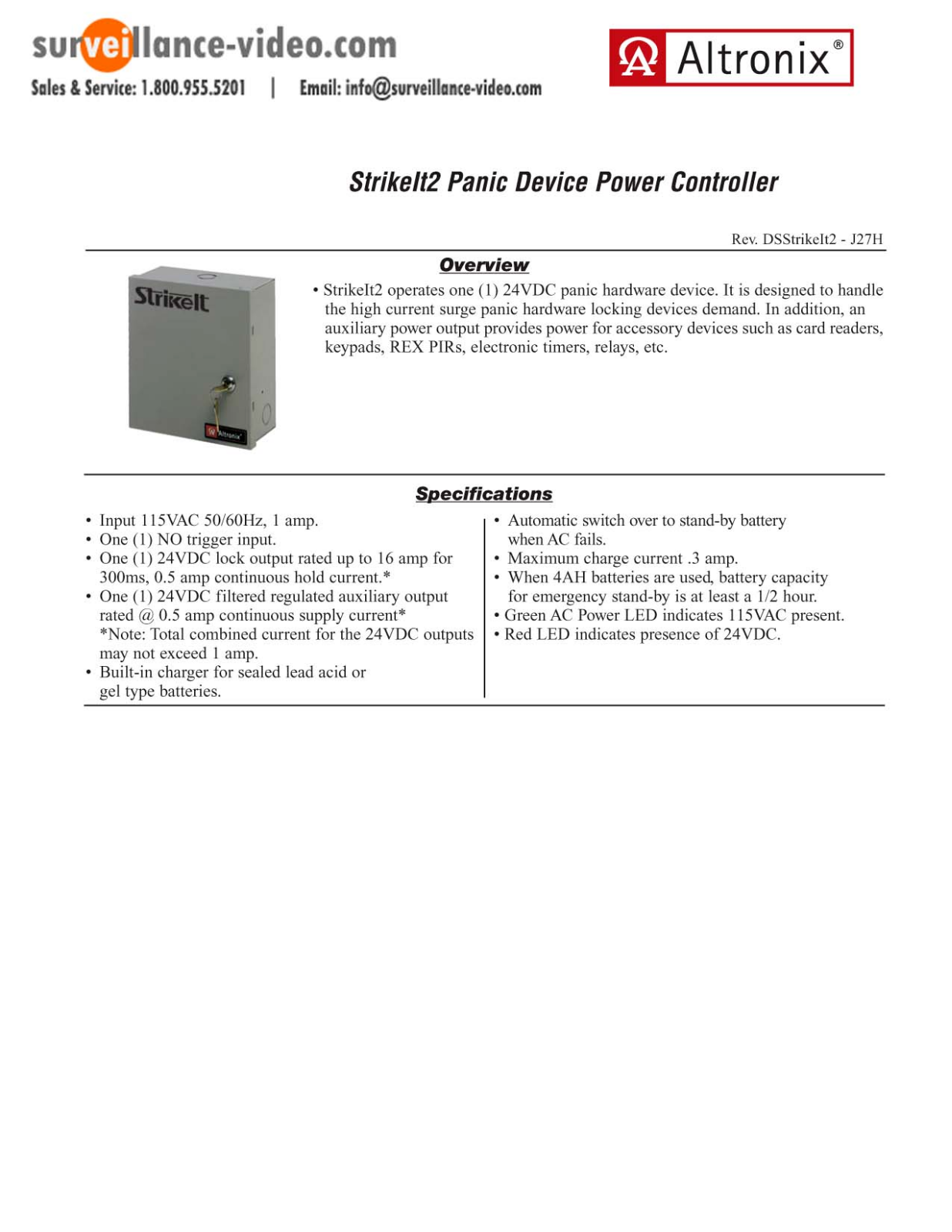 Altronix StrikeIt2 Specsheet