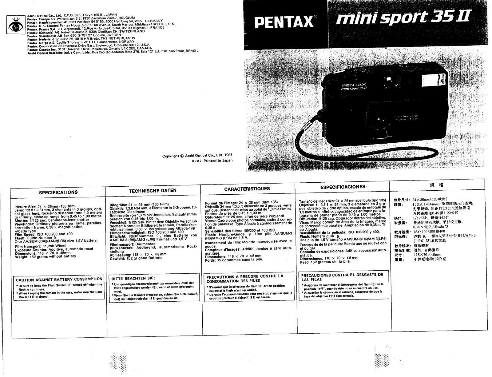 Pentax Mini Sport 35 II User Manual