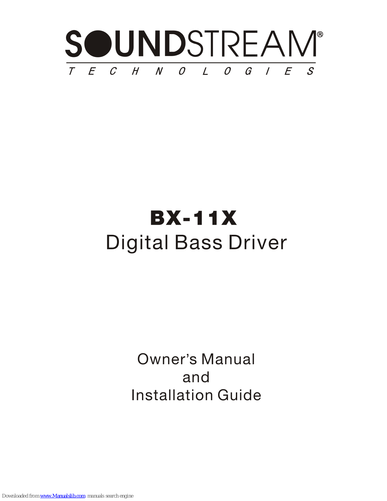 Soundstream BX-11X Owner's Manual And Installation Manual