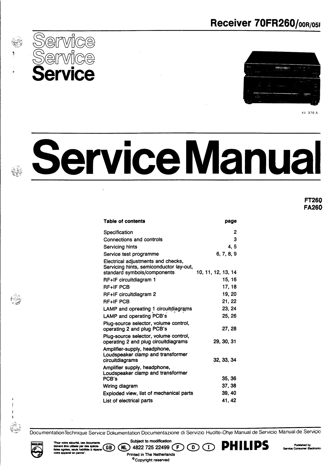 Philips 70-FR-260, FR-260 Service manual