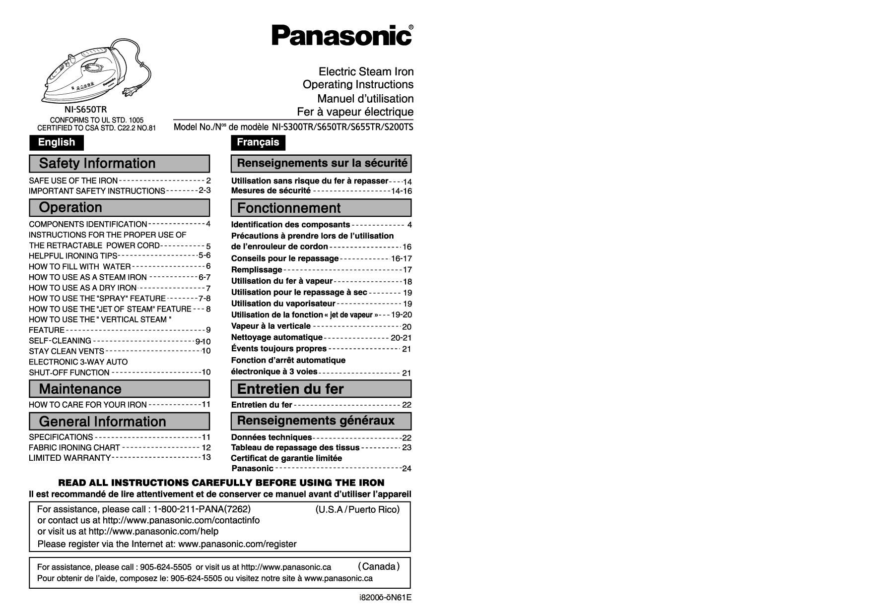 Panasonic NI-S300TR, NI-S650TR, NI-S200TS, NI-S655TR User Manual