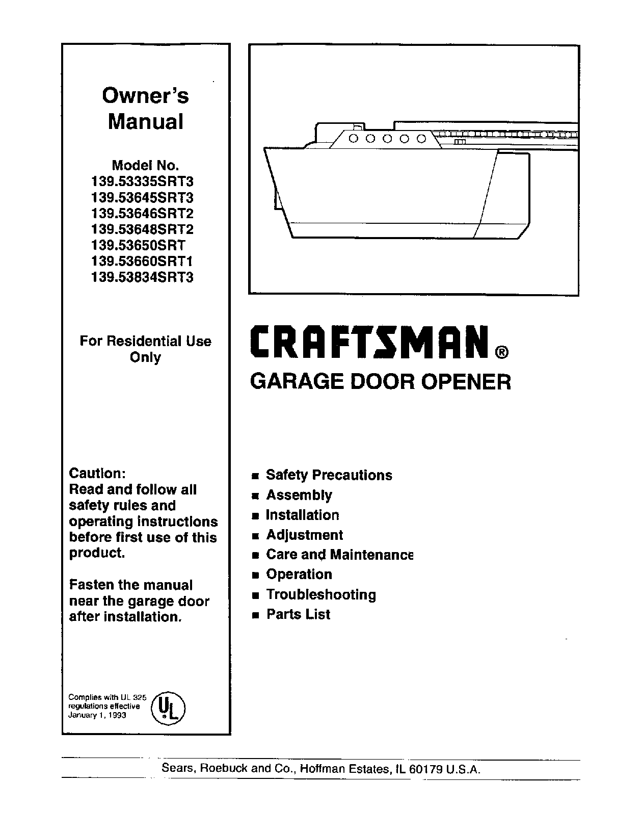Craftsman 139.53660SRT1, 139.53834SRT3, 139.53648SRT2, 139.53645SRT3, 139.53646SRT2 User Manual