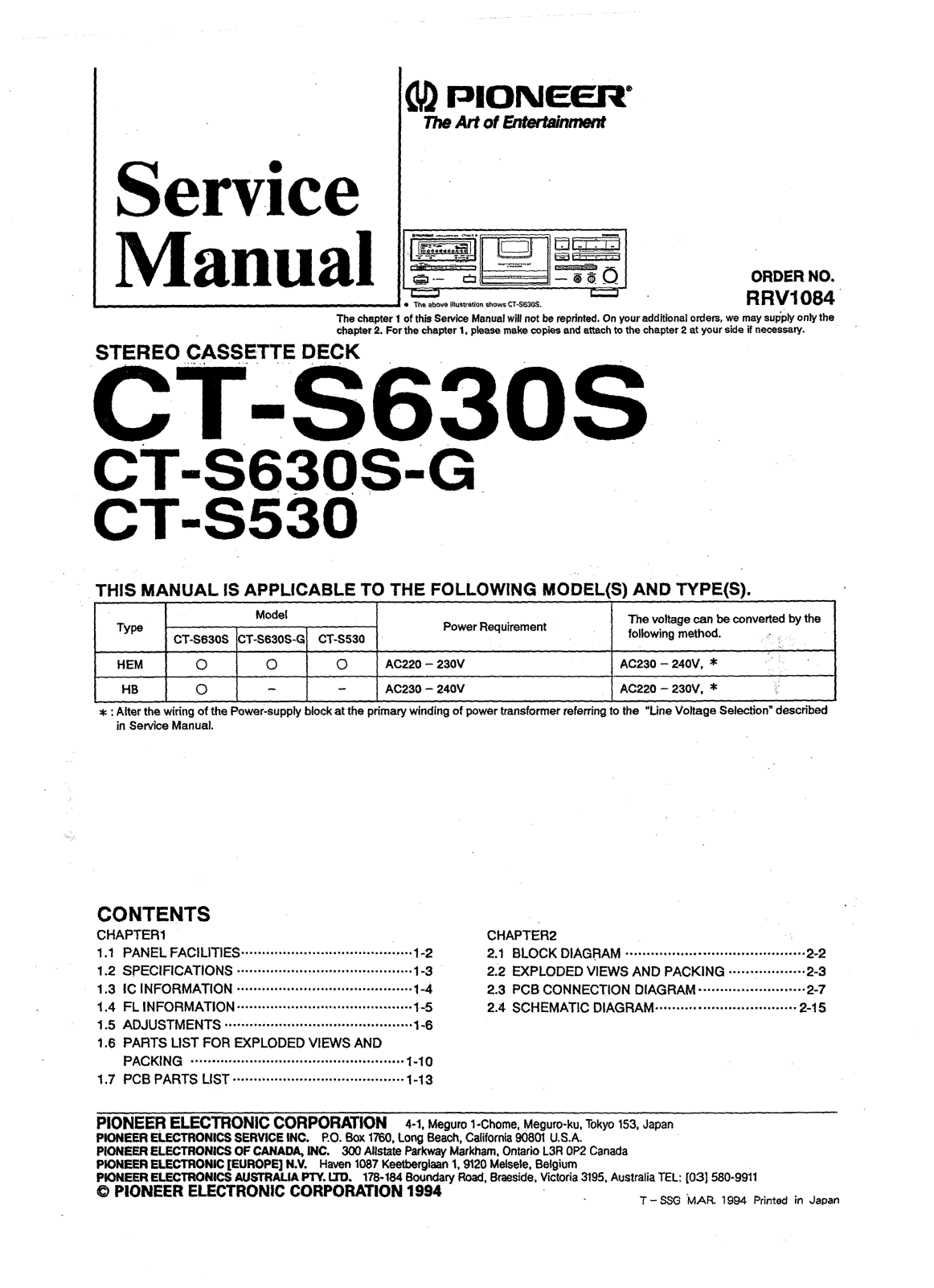 Pioneer CTS-530, CTS-630-S, CTS-630-SG Service manual