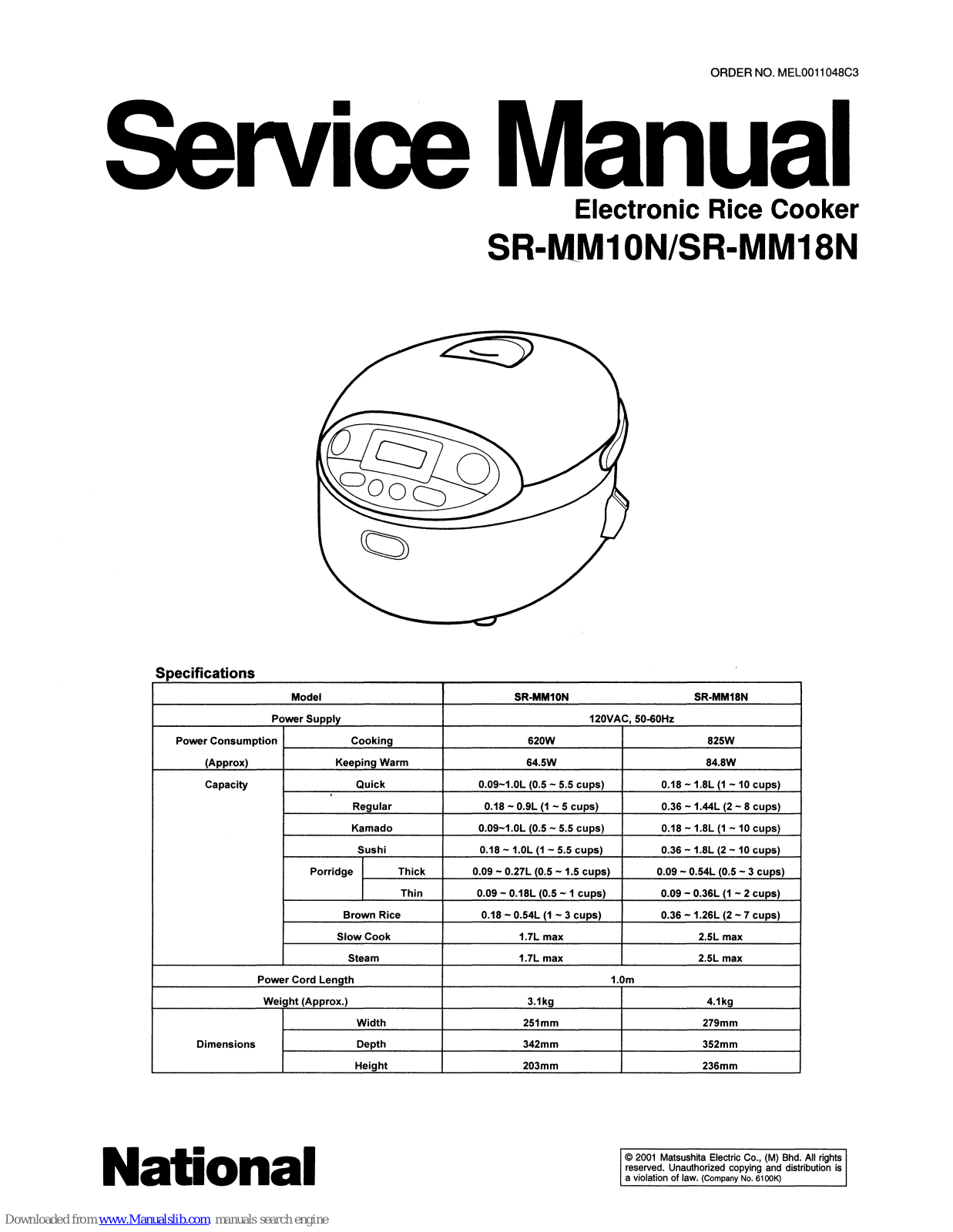 National SR-MM10N, SR-MM18N Service Manual