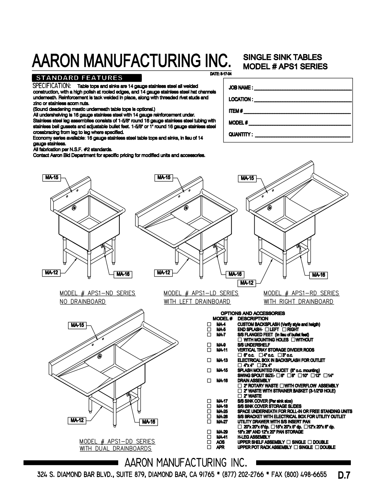 Aaron Manufacturing APS1-1824-LD User Manual