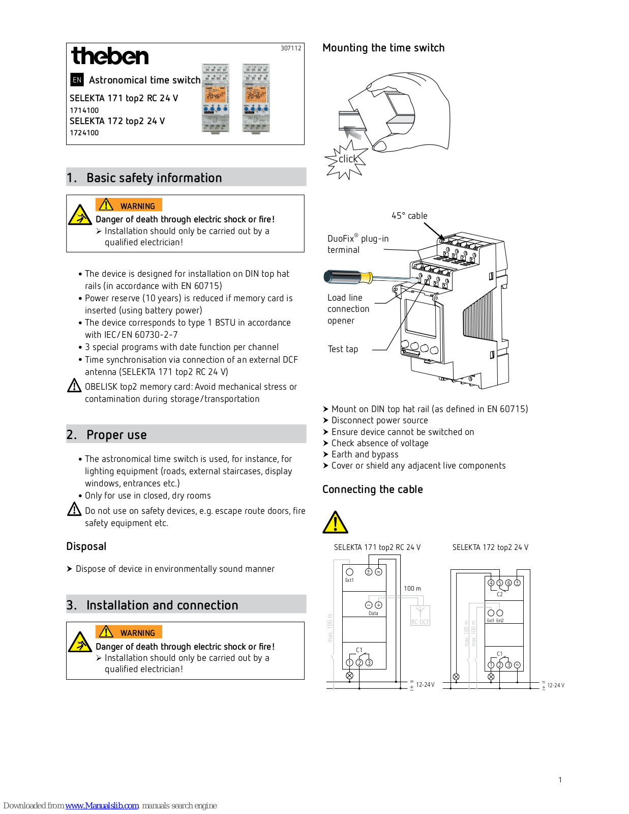 Theben SELEKTA 171 top2 RC 24 V, 1714100, SELEKTA 172 top2 24 V, 1724100 Operating Instructions Manual