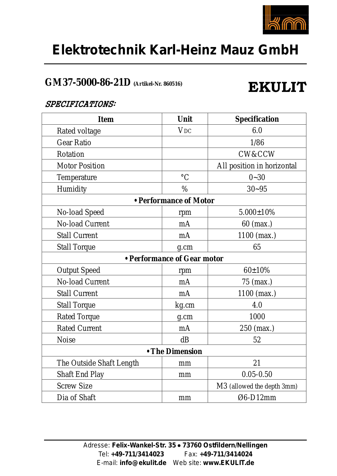 EKULIT GM70 6V Datasheet - ManualMachine.com