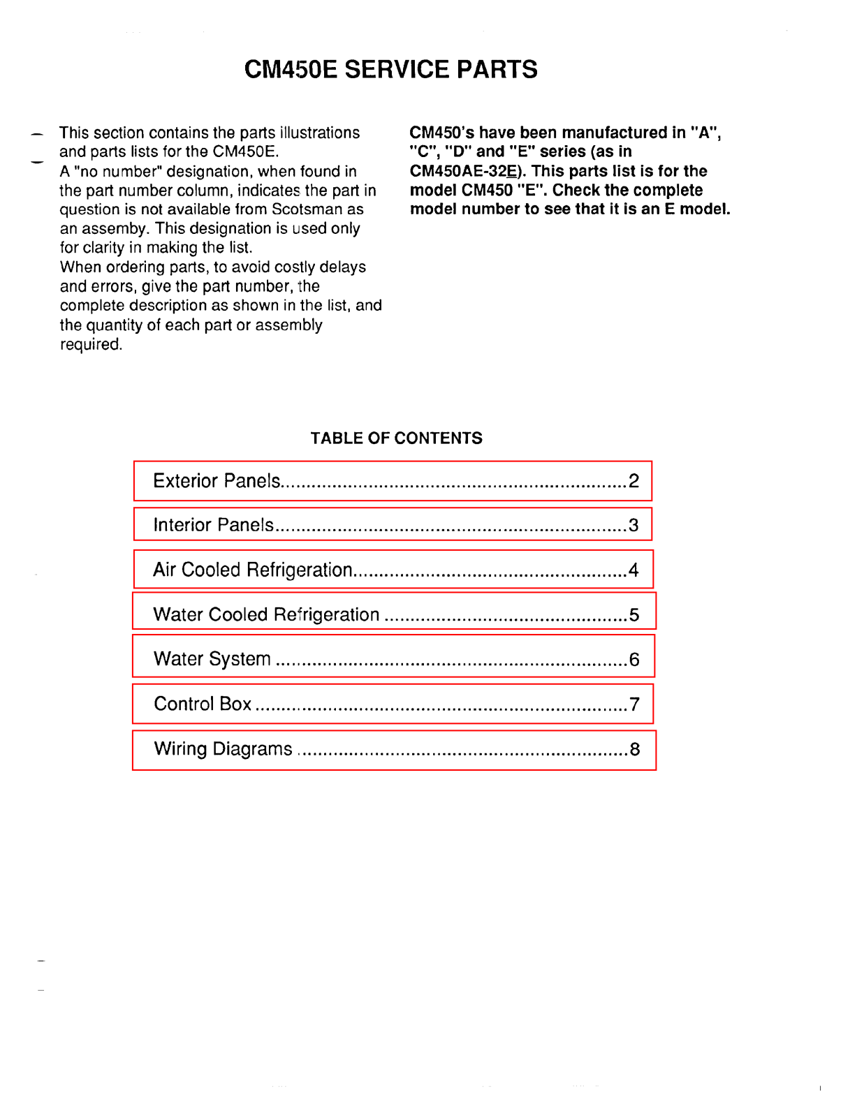 Scotsman CM450E Parts List