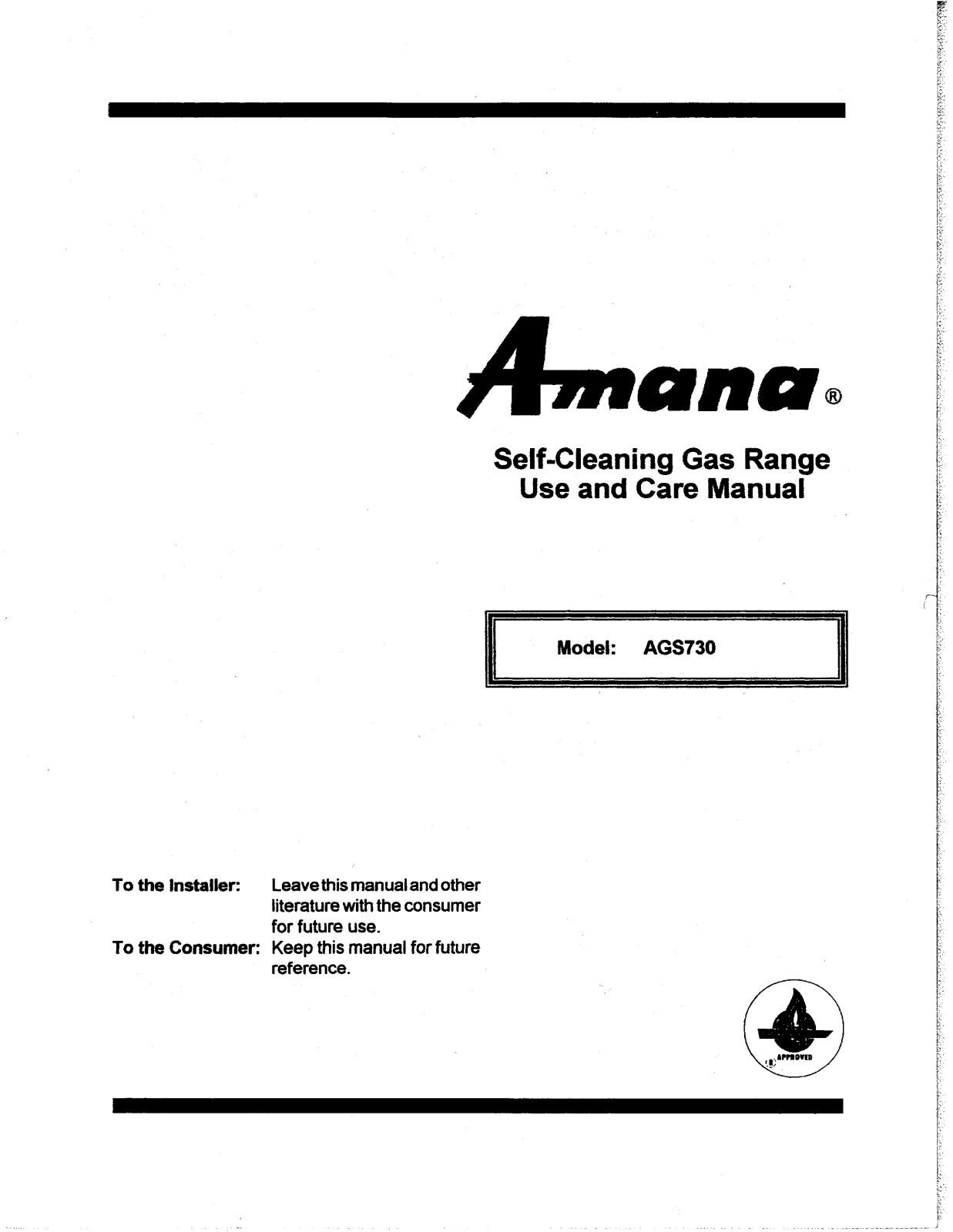 Amana AGS730L, AGS730W Owner's Manual