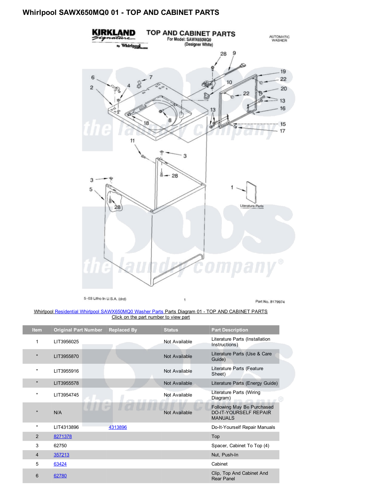 Whirlpool SAWX650MQ0 Parts Diagram