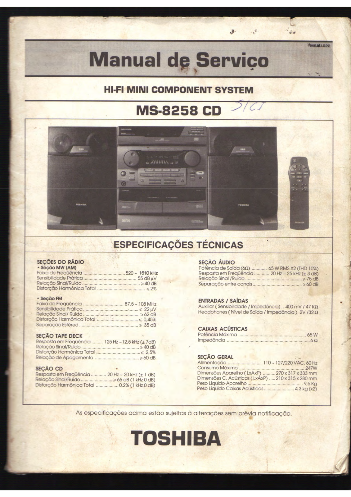 Toshiba MS-8258 Service manual