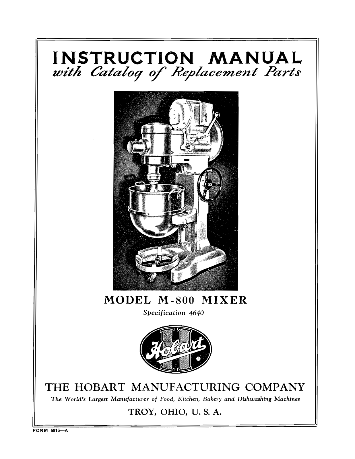 Hobart M800 Installation Manual
