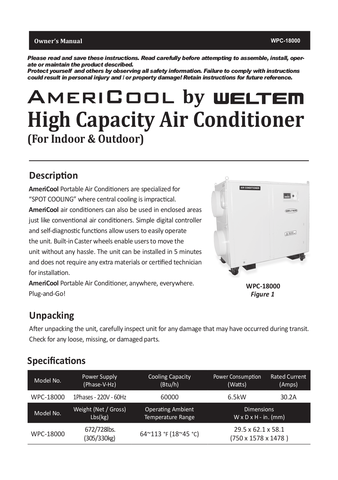 AmeriCool WPC-5RT WPC-5RT Manual - ManualMachine.com