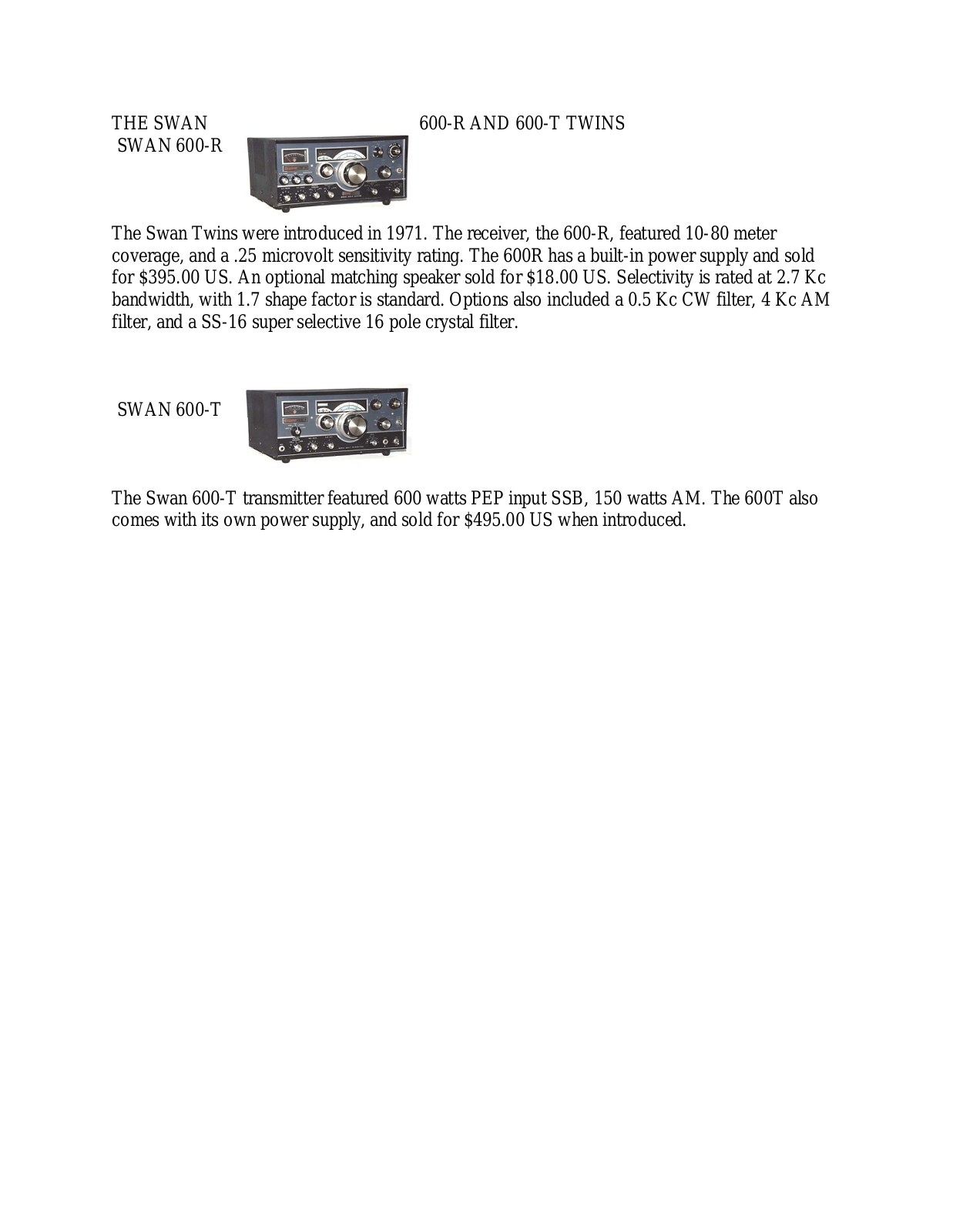 Swan 600 User Manual