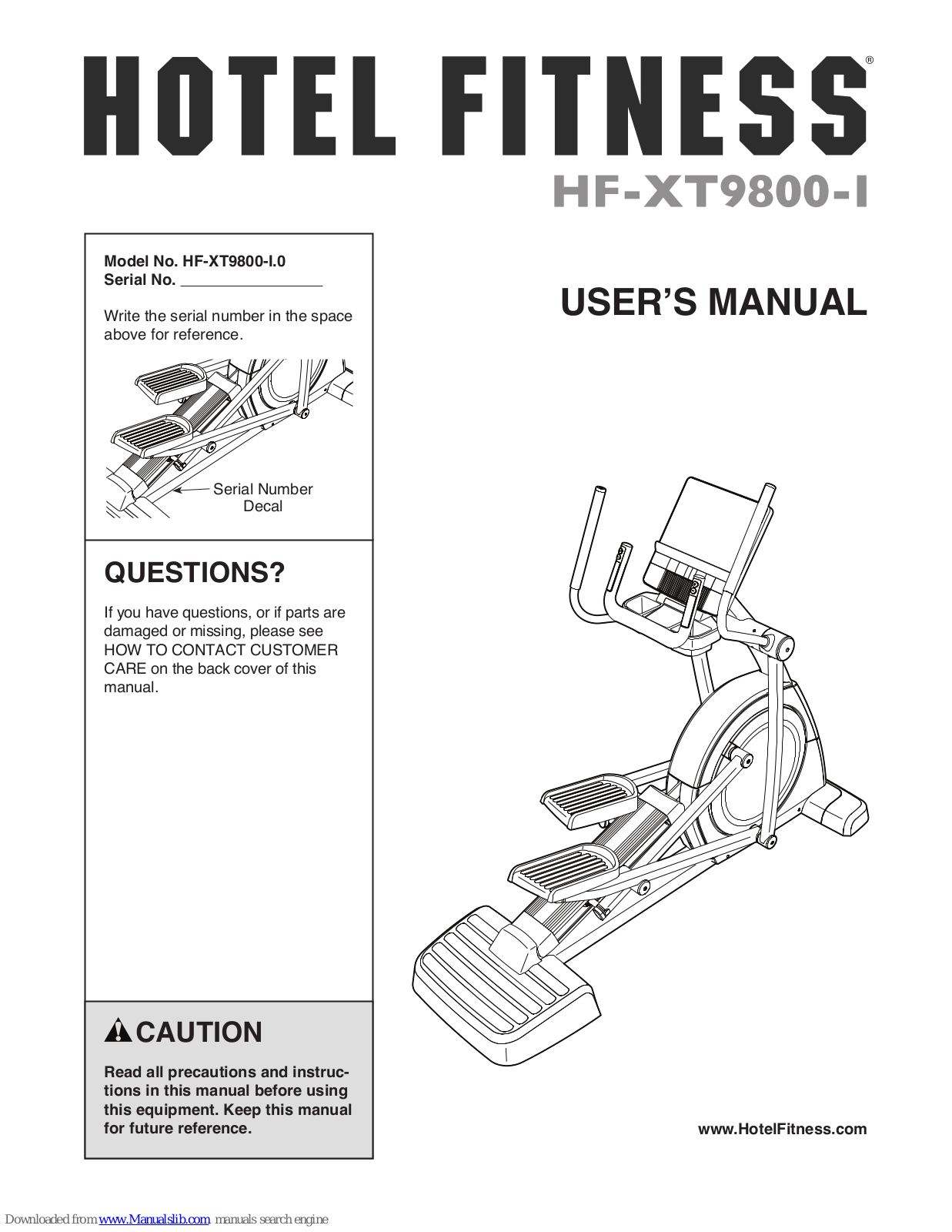 Hotel Fitness Xt9800, HF-XT9800-I.0 User Manual