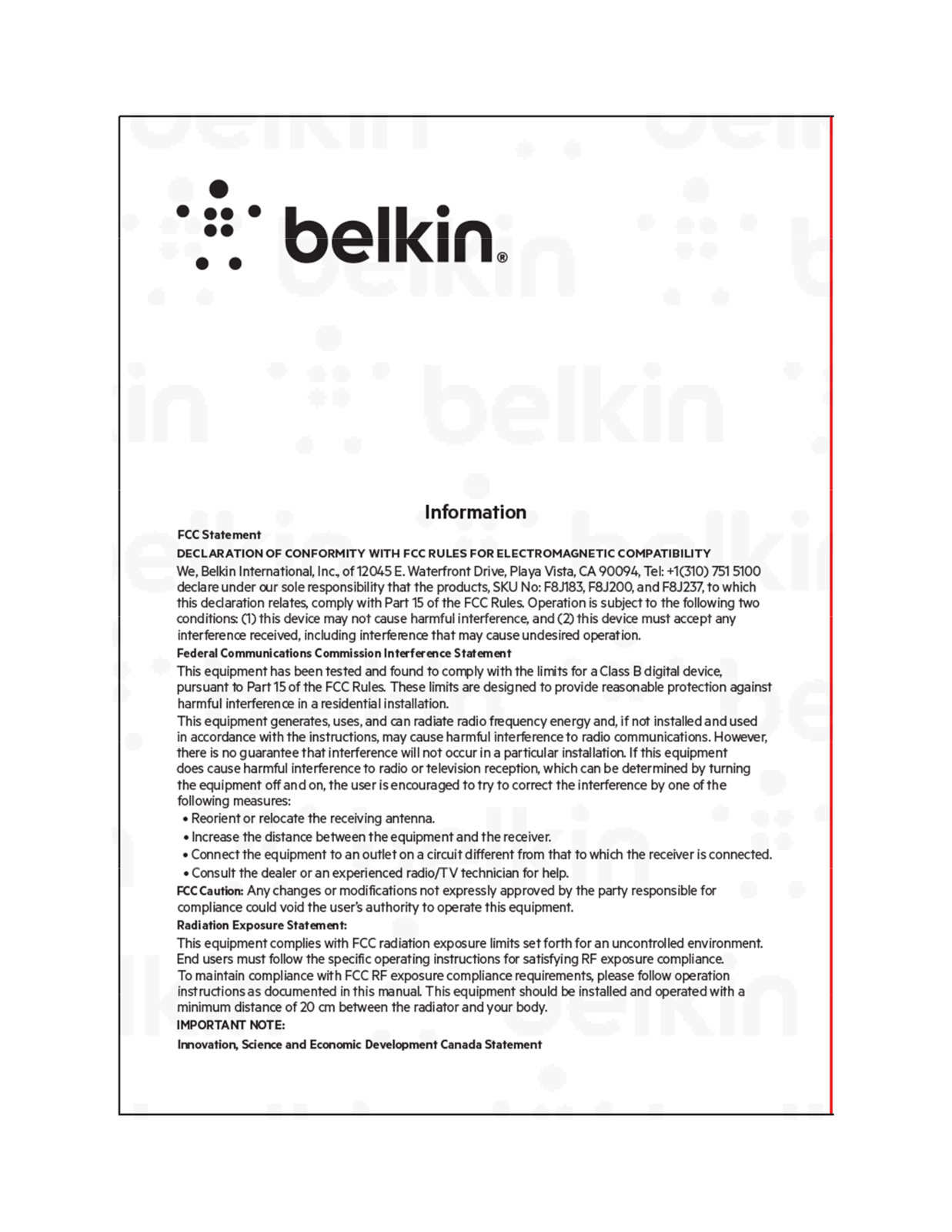 Belkin F8J237 User Manual