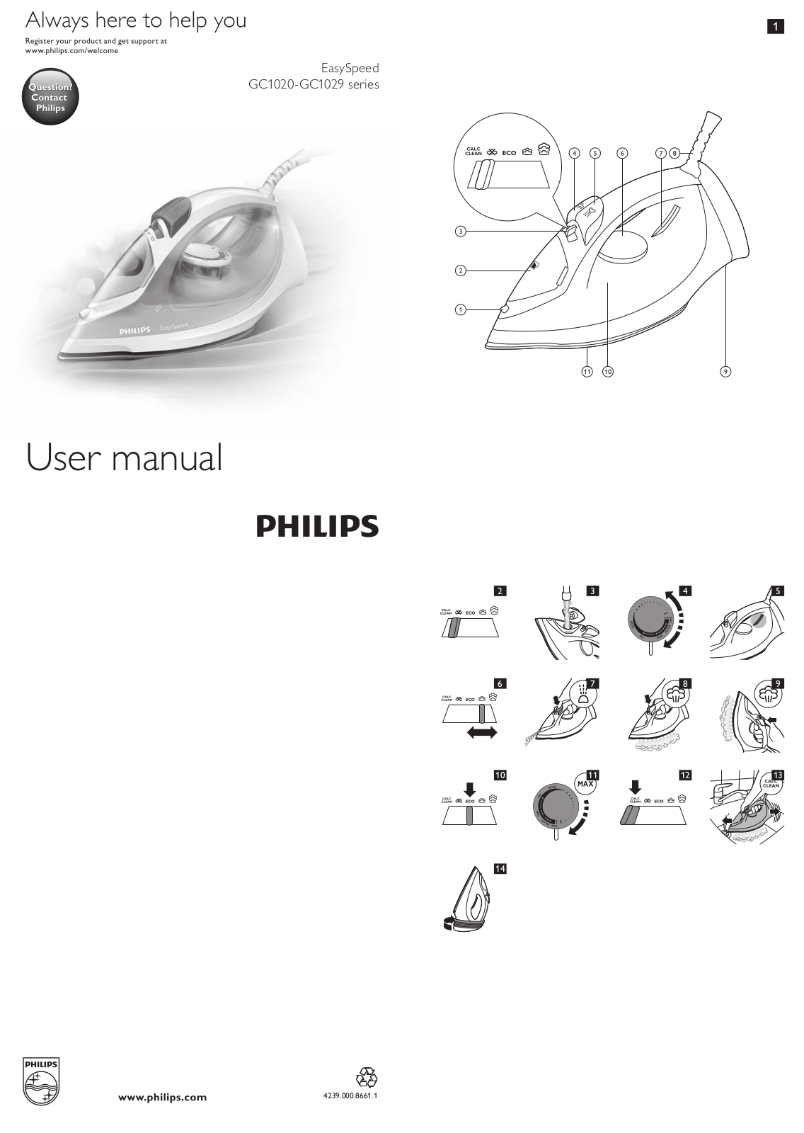 Philips EasySpeed Dampfbügeleisen User Manual