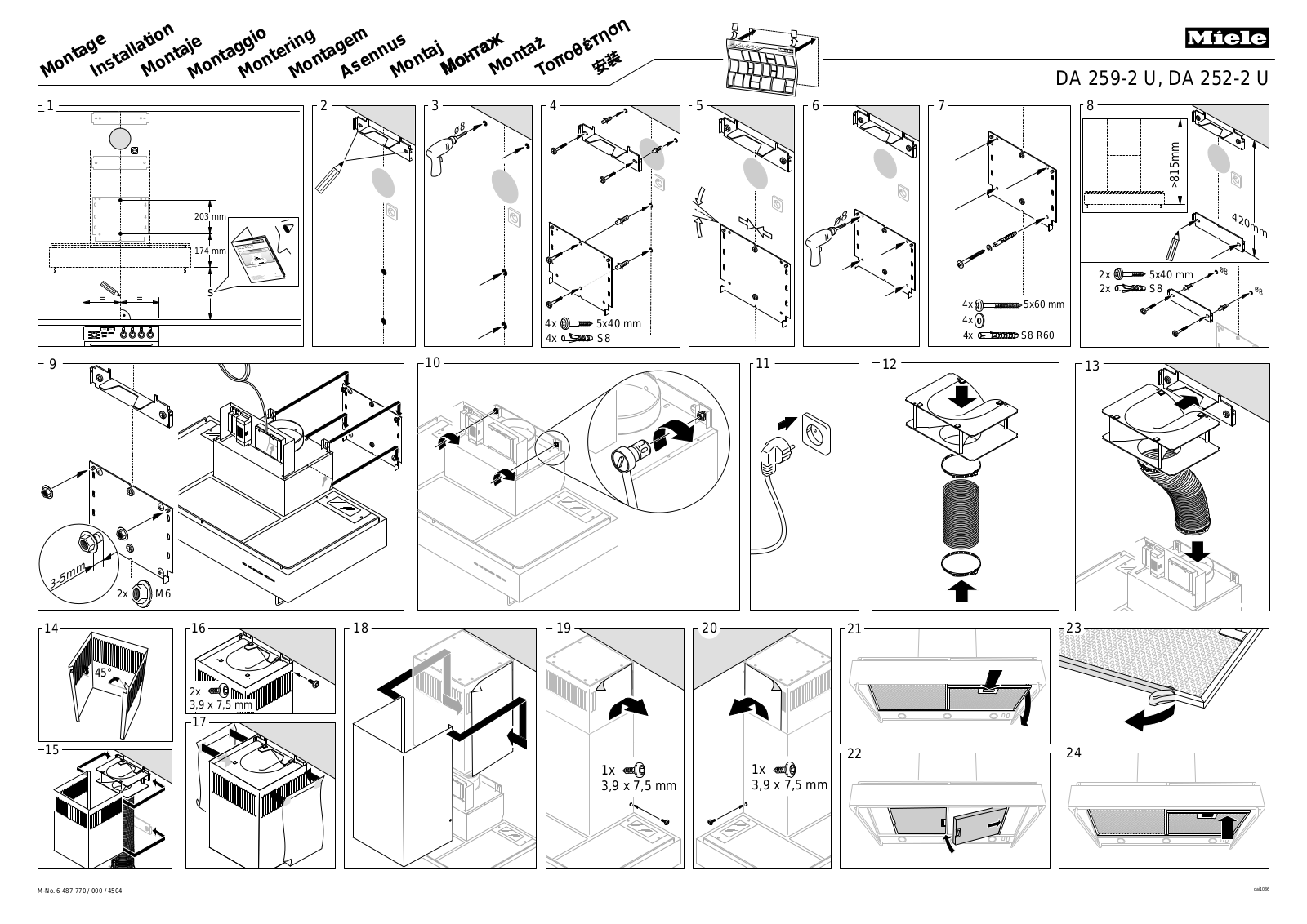 Miele DA 259-2 U, DA 252-2 U Fitting instructions