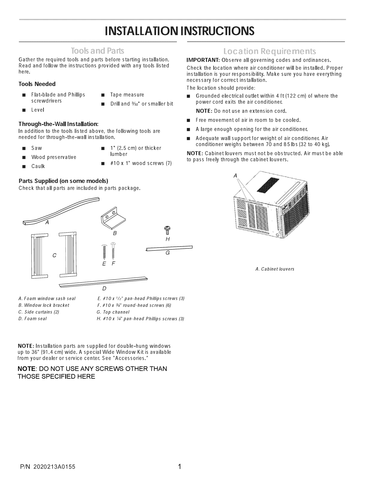 Frigidaire FAZ08HS1AA, FAZ08HS1AB, FAZ12HS2AA, FAZ12HS2AB Installation Guide