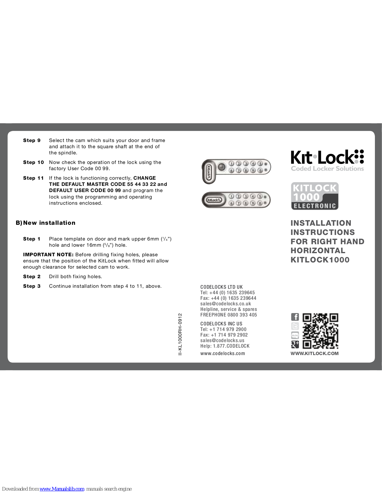 CodeLock Kitlock 1000 Installation Instructions Manual - ManualMachine.com
