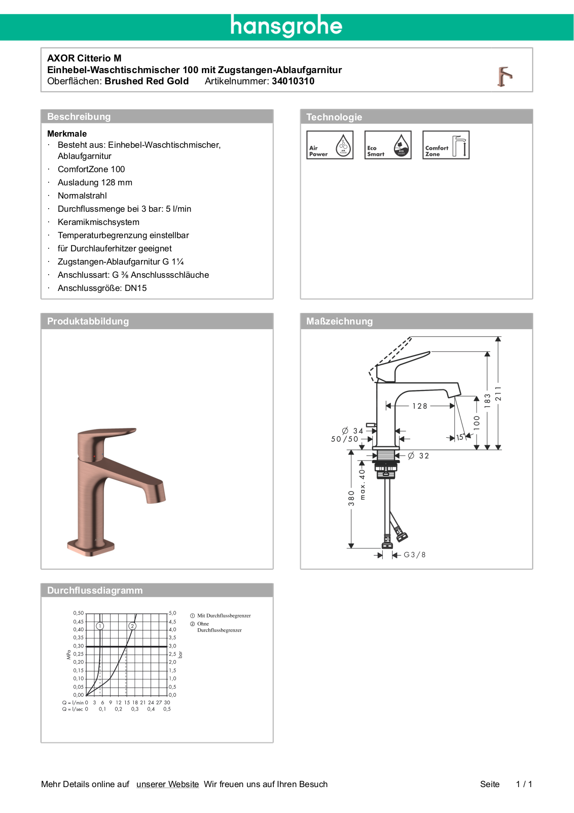 Hansgrohe AXOR 34010310 User Manual