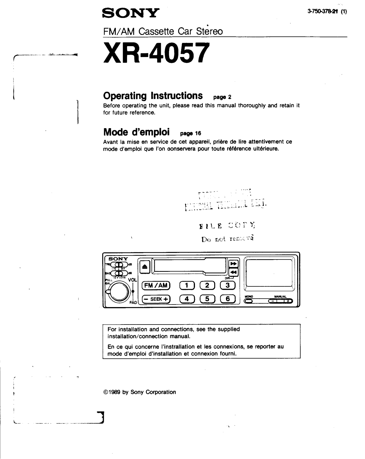 Sony XR-4057 User Manual