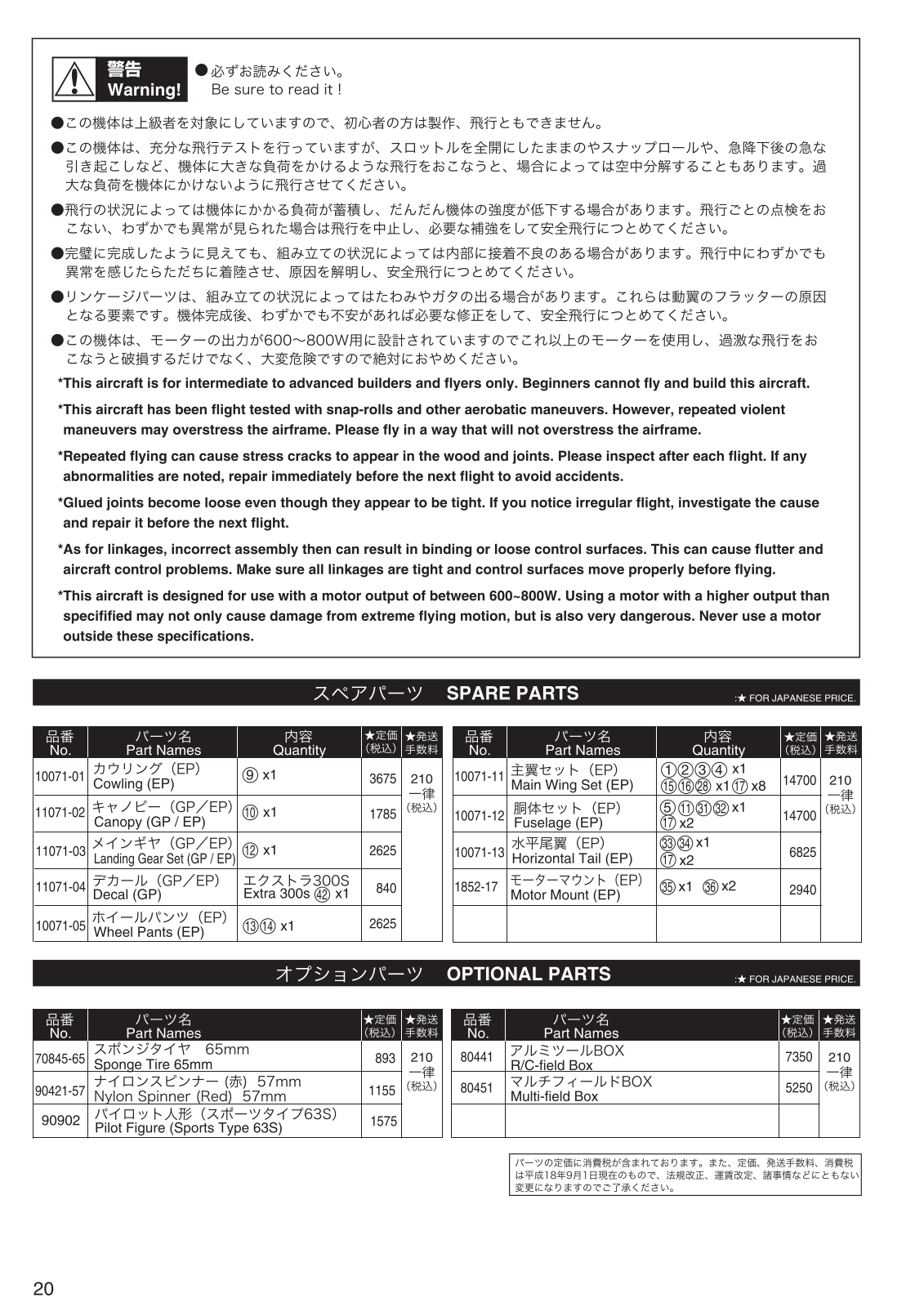 Kyosho EXTRA 300S-EP User Manual