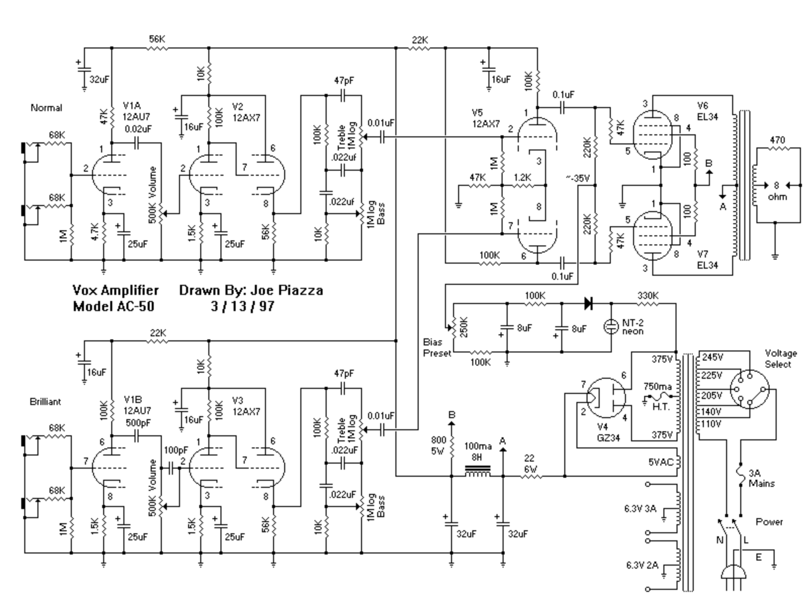 VOX ac50jp Schematic