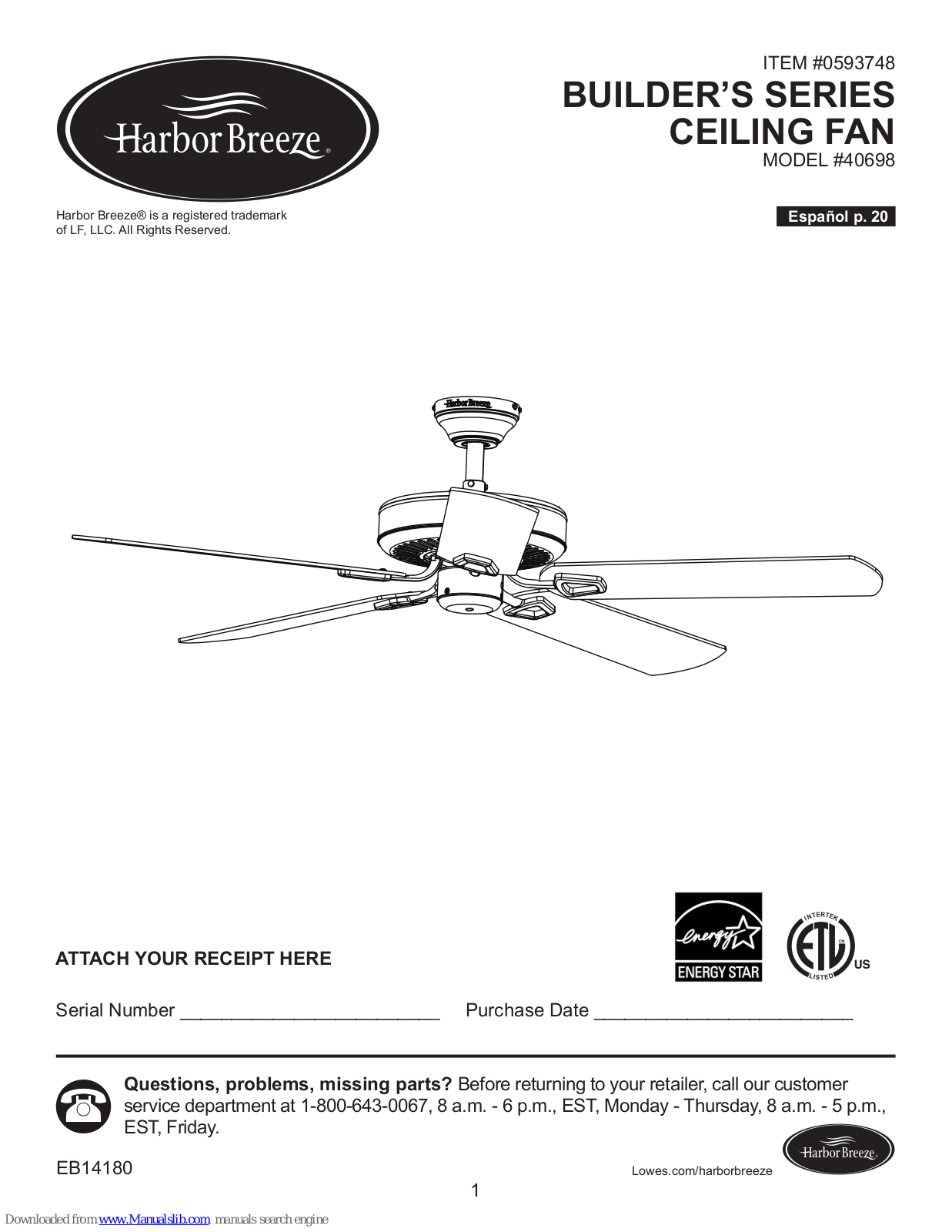 Harbor Breeze 40698 Instruction Manual