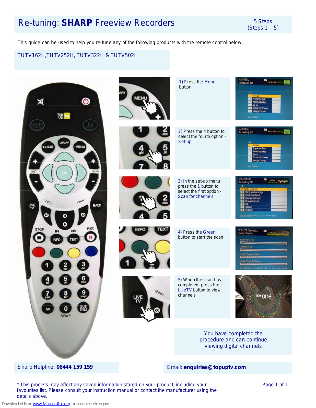 Sharp TUTV162H, TUTV322H, TUTV252H, TUTV502H Tuning Manual - ManualMachine.com