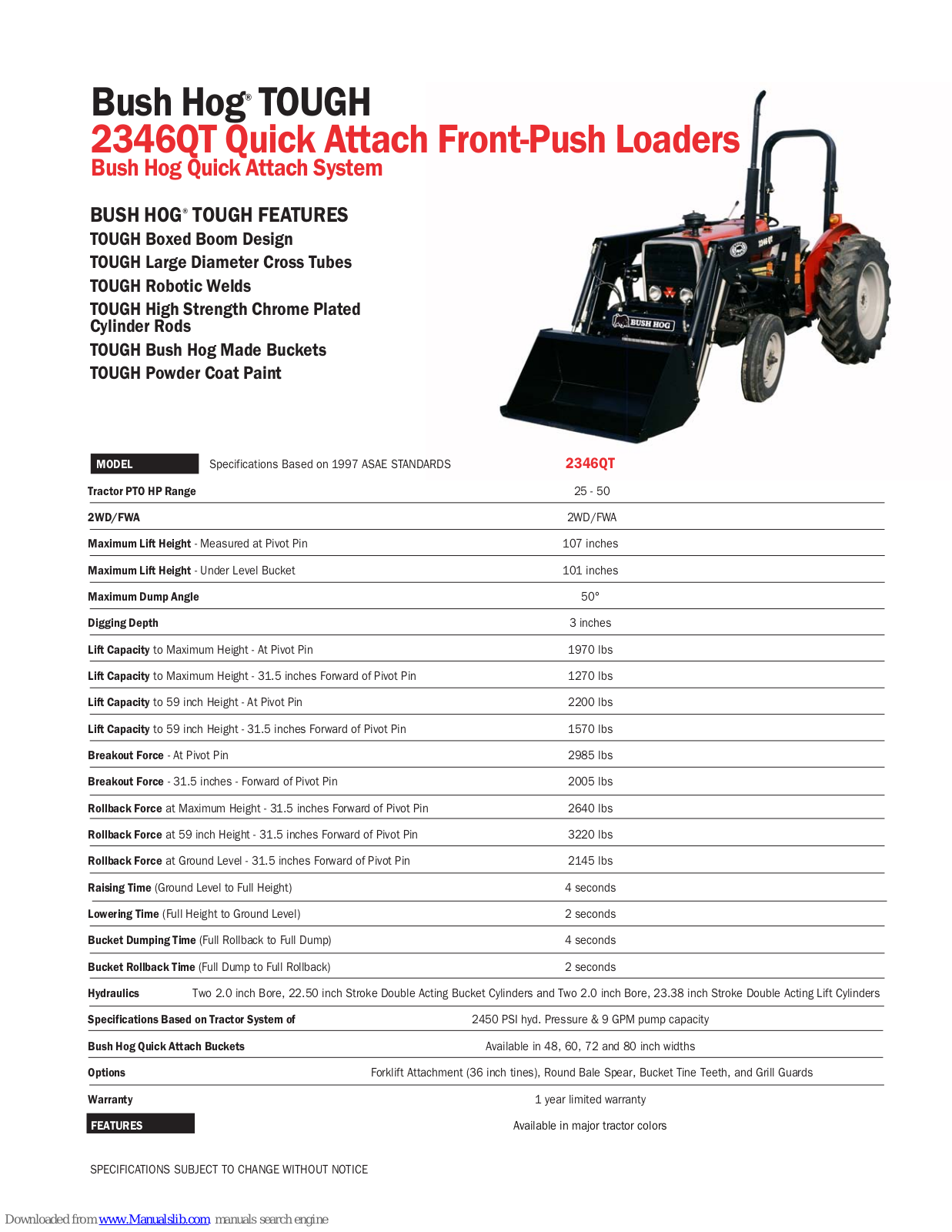 Bush Hog TOUGH 2346QT Specifications