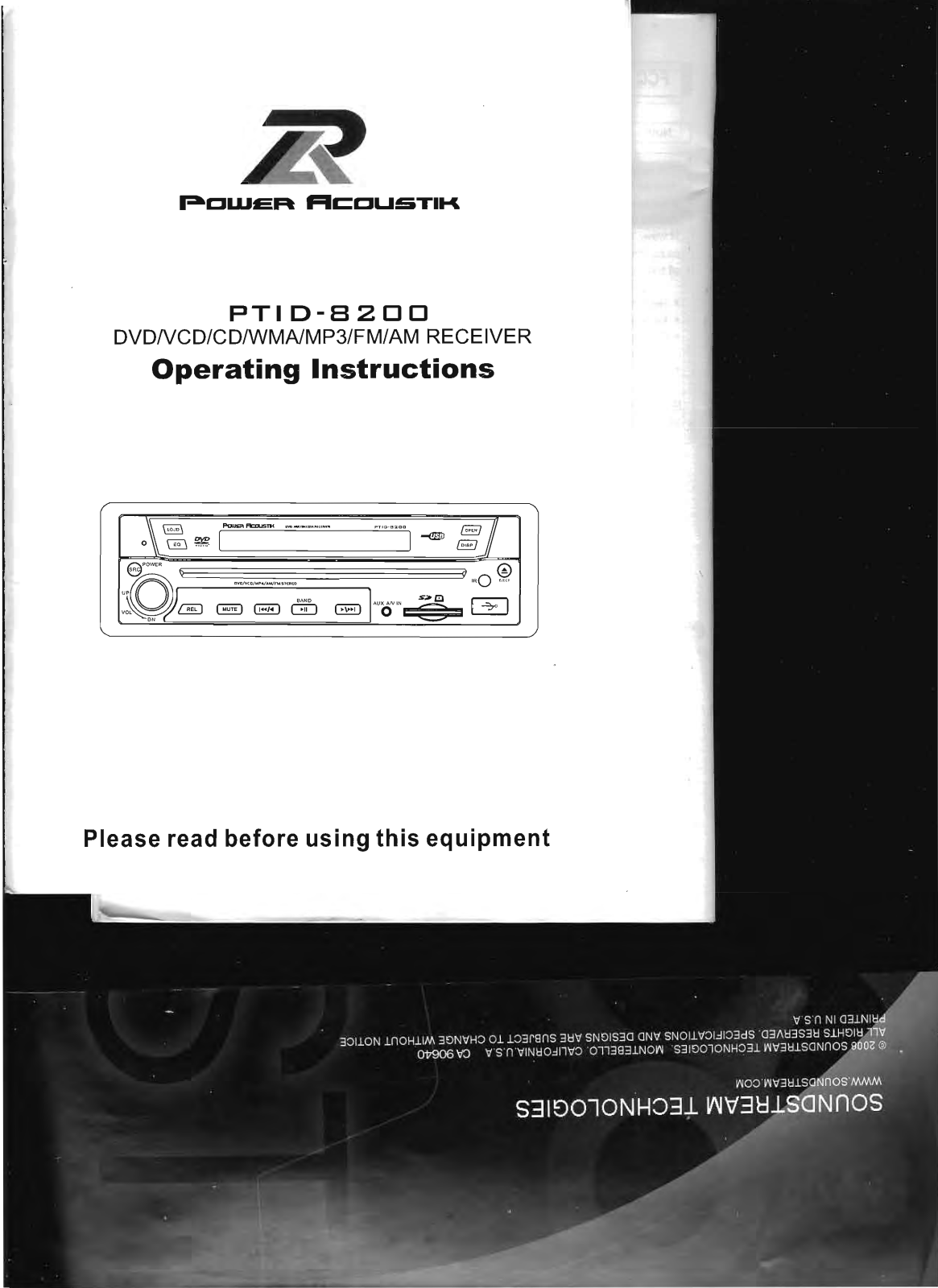 Power Acoustik PTID-8200 Owners Manual