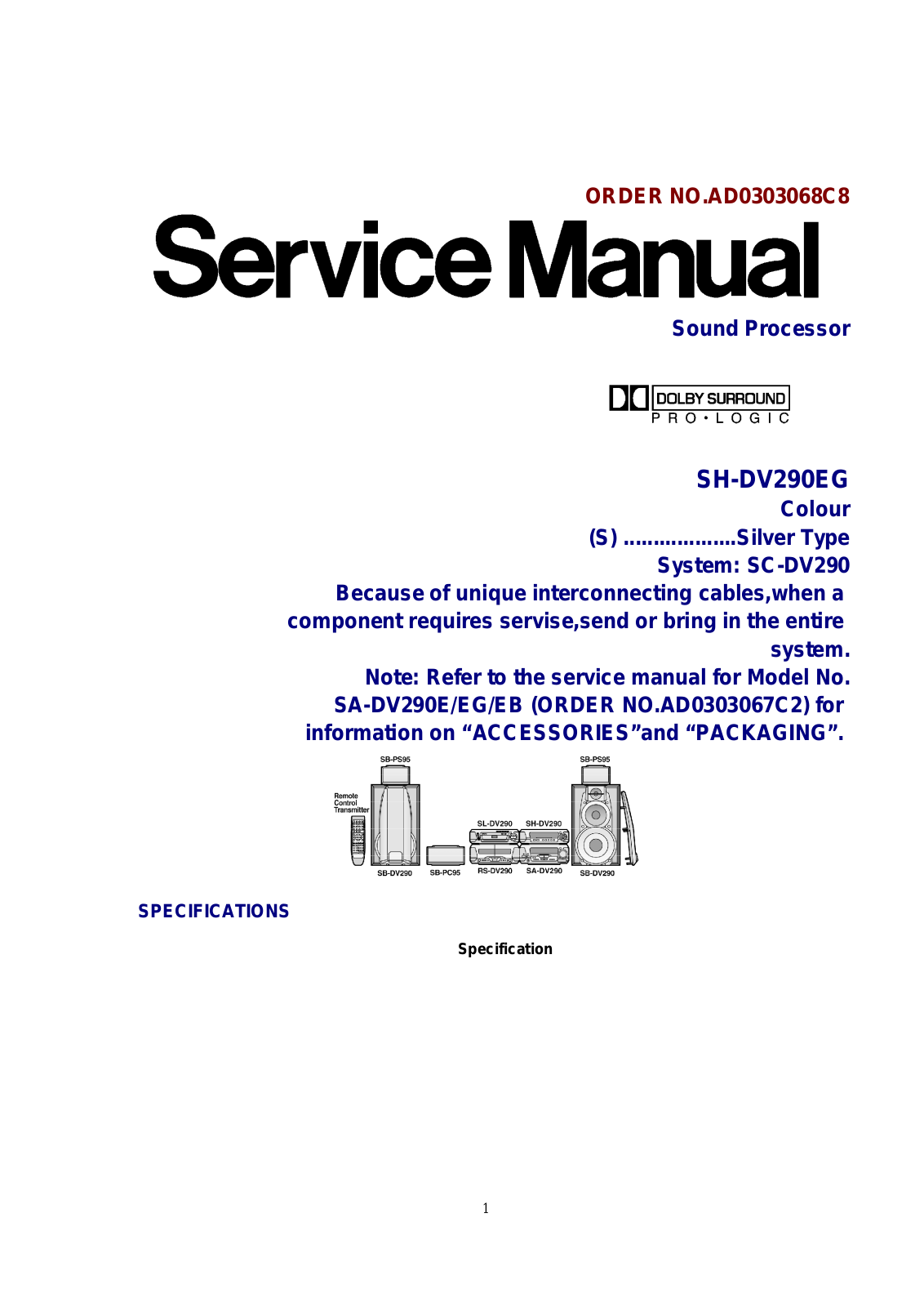 Technics SH-DV290-EG Service Manual