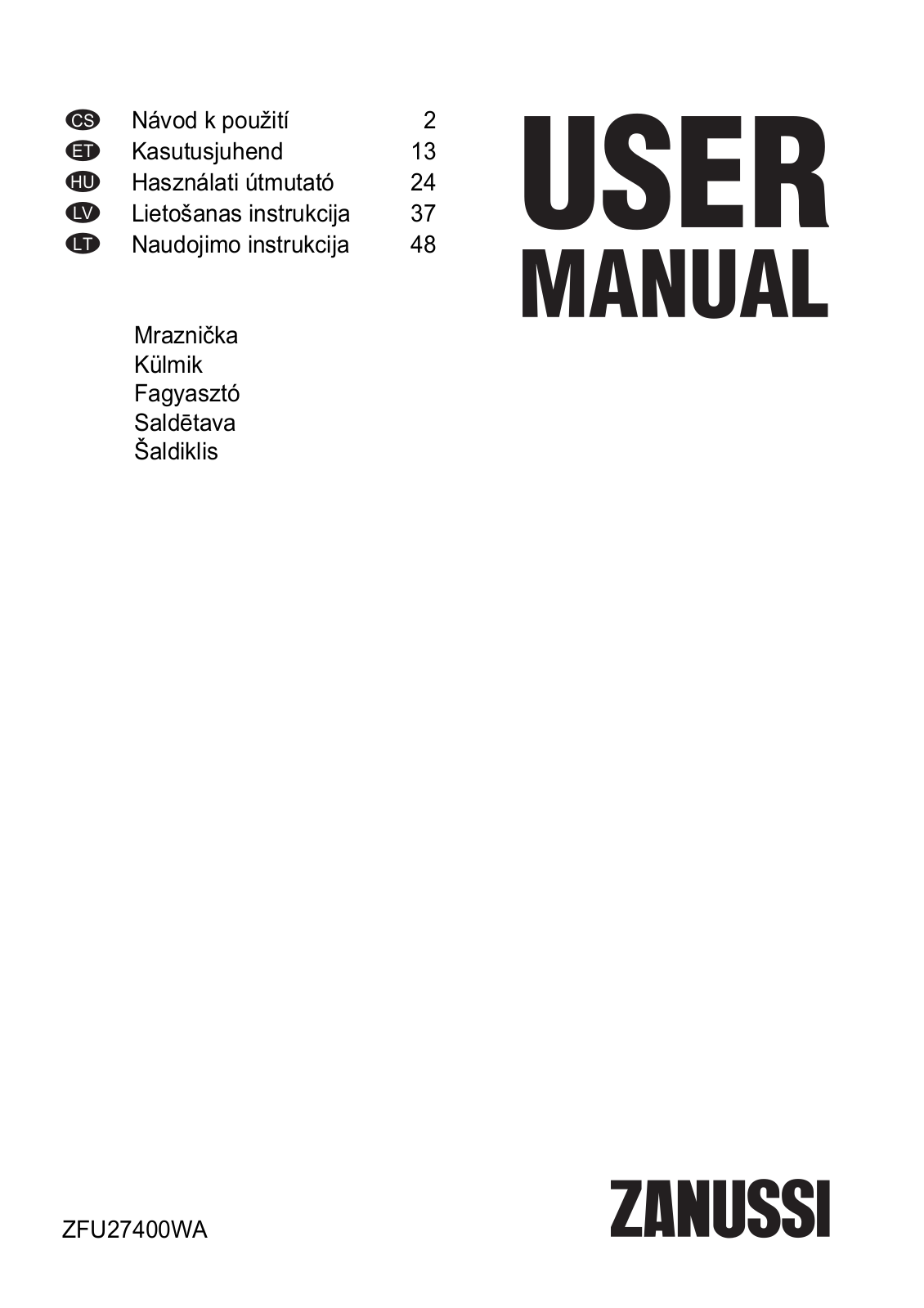 Zanussi ZFU27400WA User Manual