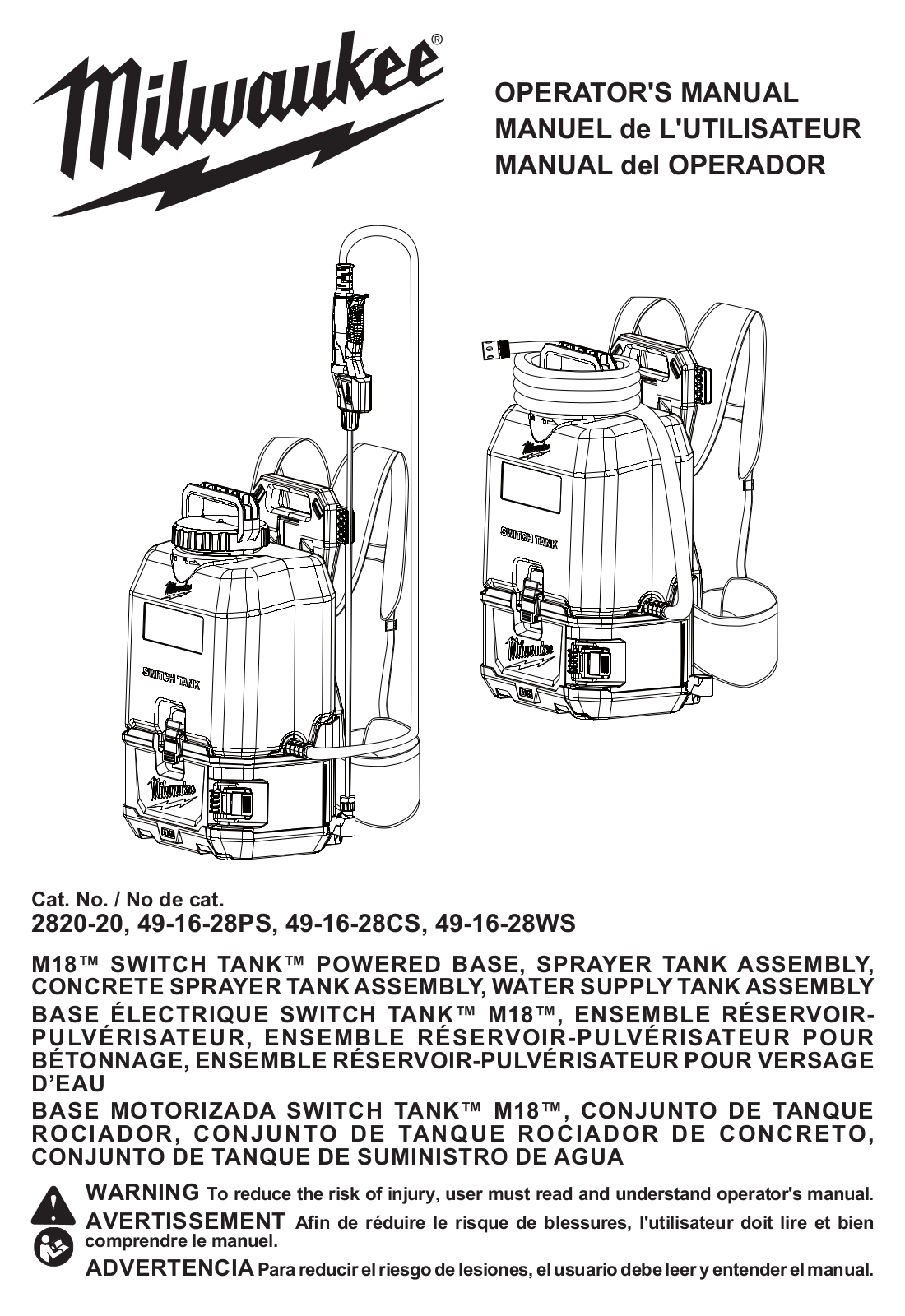 Milwaukee M18 SWITCH TANK Operator's Manual