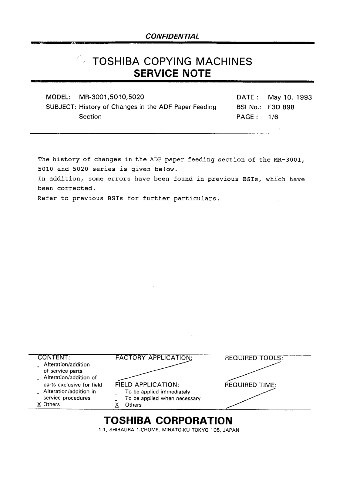 Toshiba f3d898 Service Note