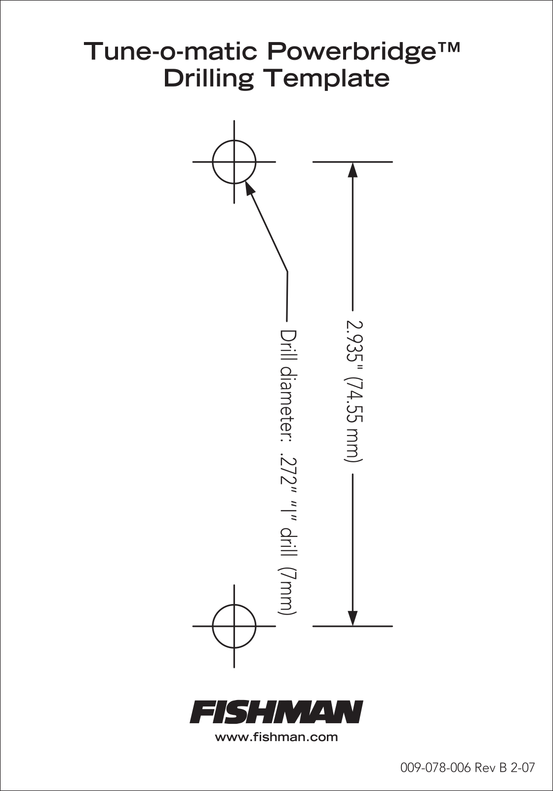 Fishman TUNE-O-MATIC POWERBRIDGE Drilling Template