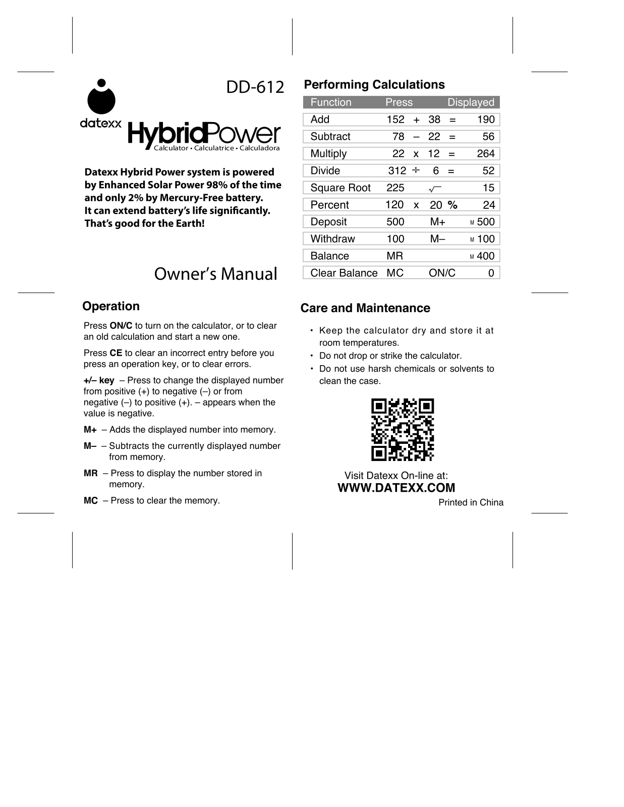 Datexx DD-612 User Manual