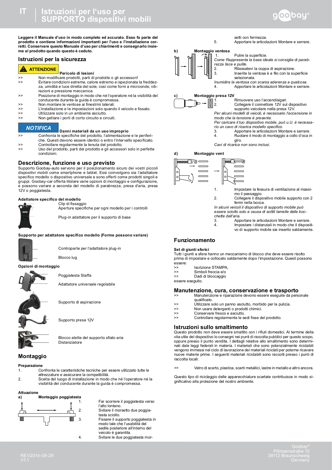 Goobay Mobile device SUPPORT User manual