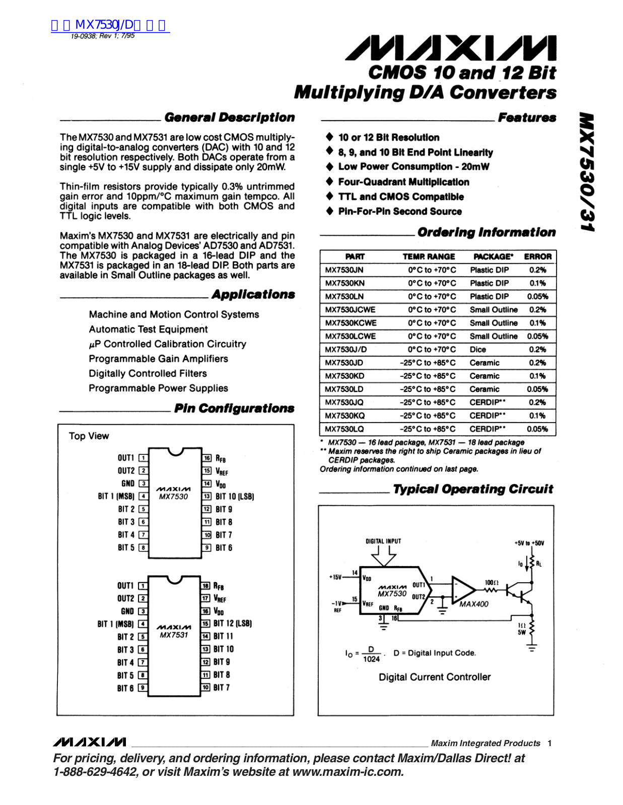 MAXIM MX7530, MX7531 Technical data