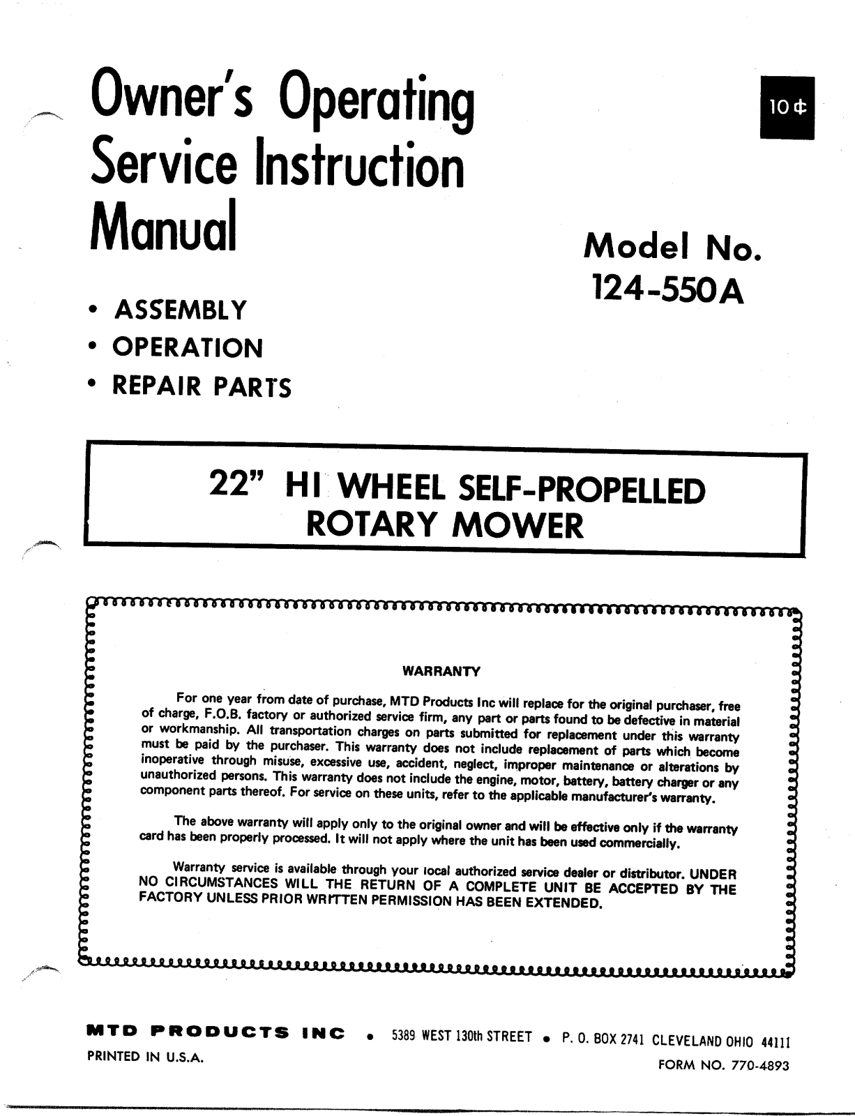 MTD 124-550A User Manual